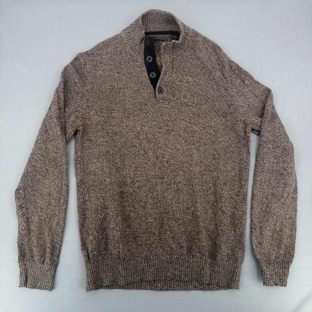 Sean John Mens 2XL Marled Knit Henley Sweater Brown Pullover Cotton